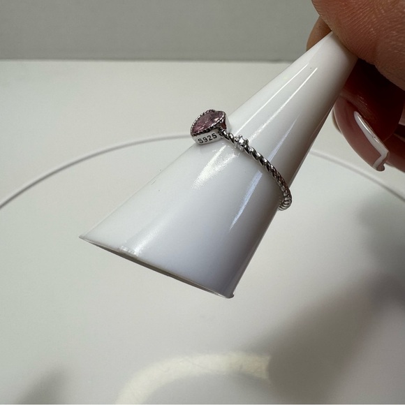 Pink Love Heart Premium Zircon 925 Sterling Silver Cross Band Rings - Picture 12 of 15